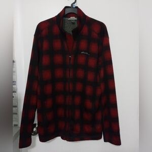 Eddie Baur Men's Full Zip Long Sleeve Red Black Plaid Thermal Jacket w Pockets L